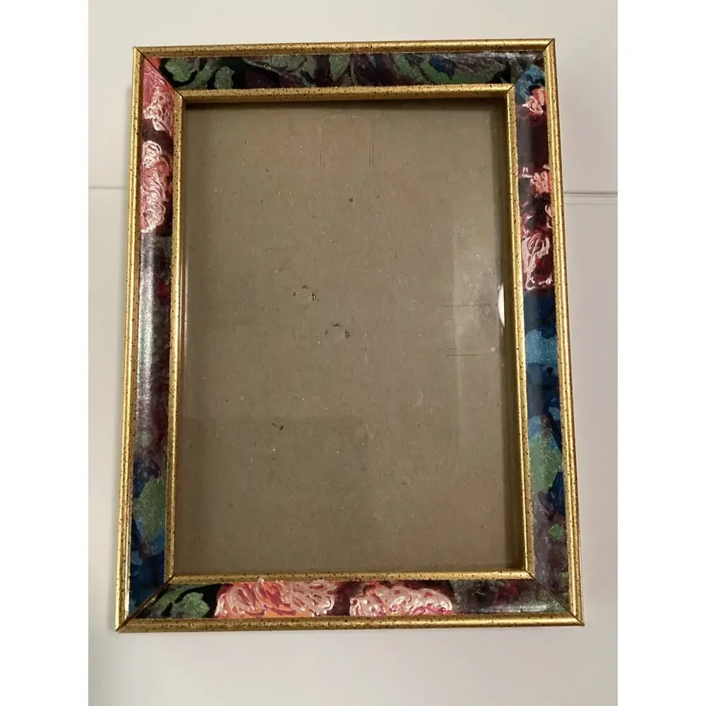 Vntg Gold & Marbled Colorful Floral Pic Frames 8x10 5x7